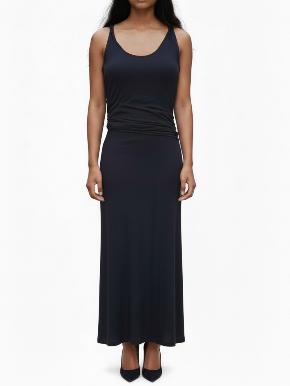 Tahari Luka Maxi Dress Size XS Black Twisted Straps Ruched Waist 22" Slit New - Picture 2 of 11